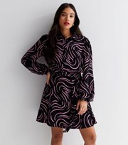 New Look Petite Lilac Doodle Print Belted Mini Dress